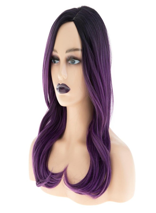 Wiwige Long Ombre Black Purple Wig for Women Side Part Synthetic Heat Resistant Layered Wig for Daily Party Costume Halloween - Image 2