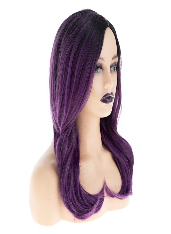 Wiwige Long Ombre Black Purple Wig for Women Side Part Synthetic Heat Resistant Layered Wig for Daily Party Costume Halloween - Image 4