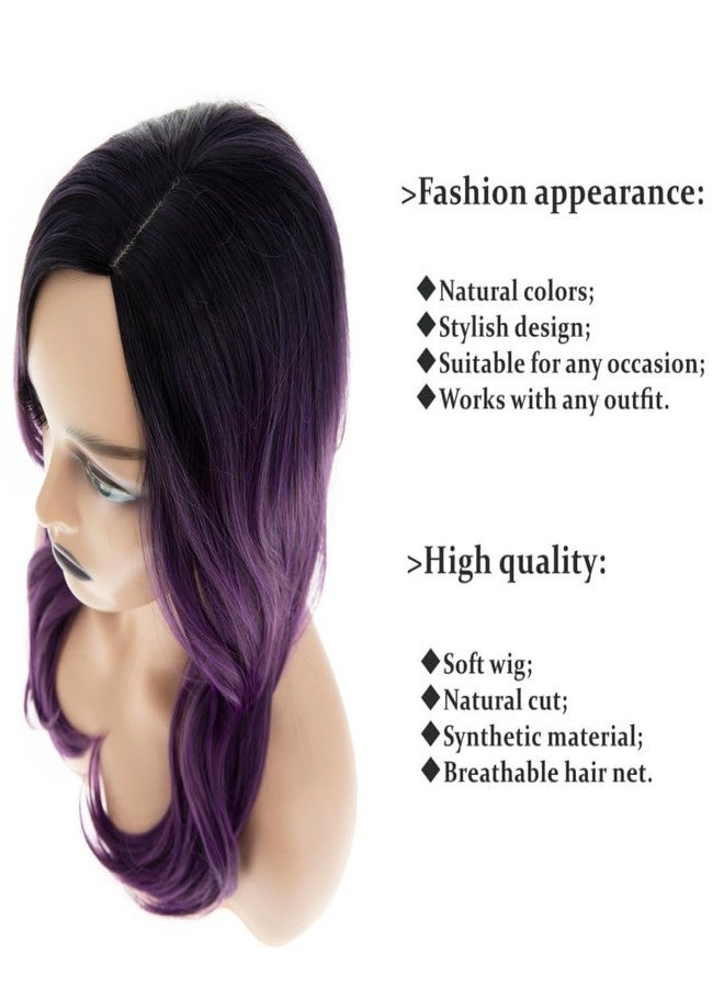 Wiwige Long Ombre Black Purple Wig for Women Side Part Synthetic Heat Resistant Layered Wig for Daily Party Costume Halloween - Image 5