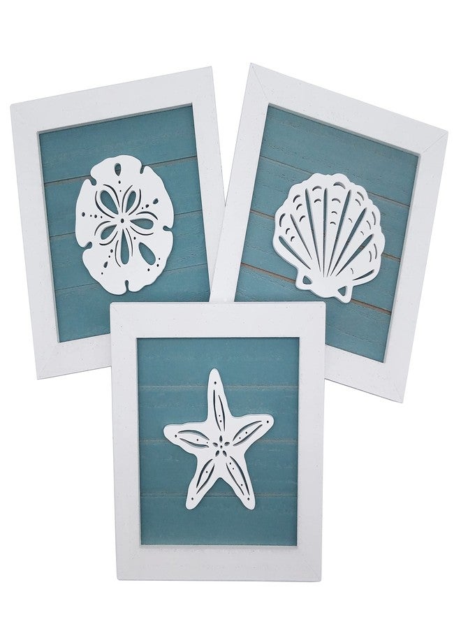 CSWLJS Ocean Theme Wall Decor Set of 3 7x7 in Rustic Beach Decor 3D Starfish Seashell and Sand Dollar Wooden Beach Bathroom Decor Ocean Coastal Theme Decor for Lake House Home Room Nautical Gifts - Image 1