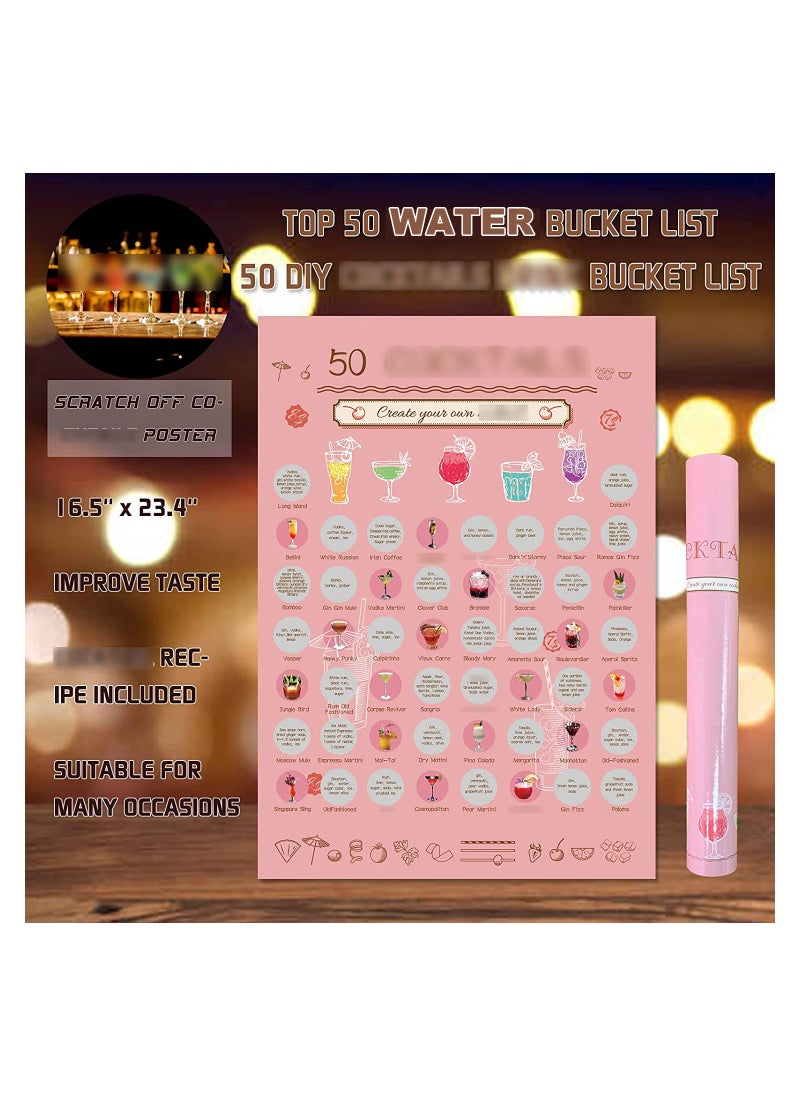 KASTWAVE - 50 Water Scratch Off Poster with Mixology Recipe Guide, Summer Special DIY Cool Water Drinks Bucket List for Bar Pub Party, Kitchen Restaurant Wall Decor, Fun Gift for Adults, A2 Size 16.5'' x 23.4'' - Image 1