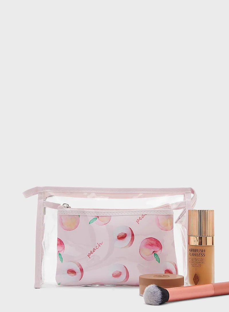 Ginger 2 In 1 Peach Print And Clear Cosmetics Bag