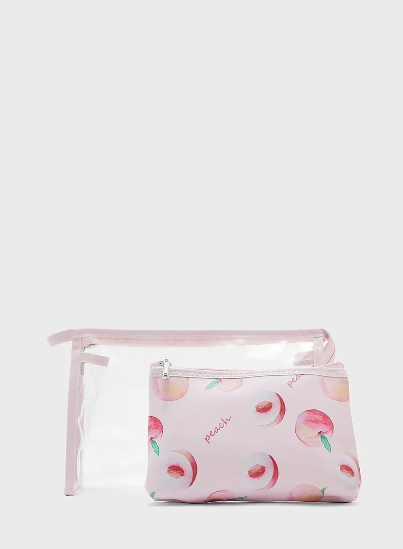 Ginger 2 In 1 Peach Print And Clear Cosmetics Bag