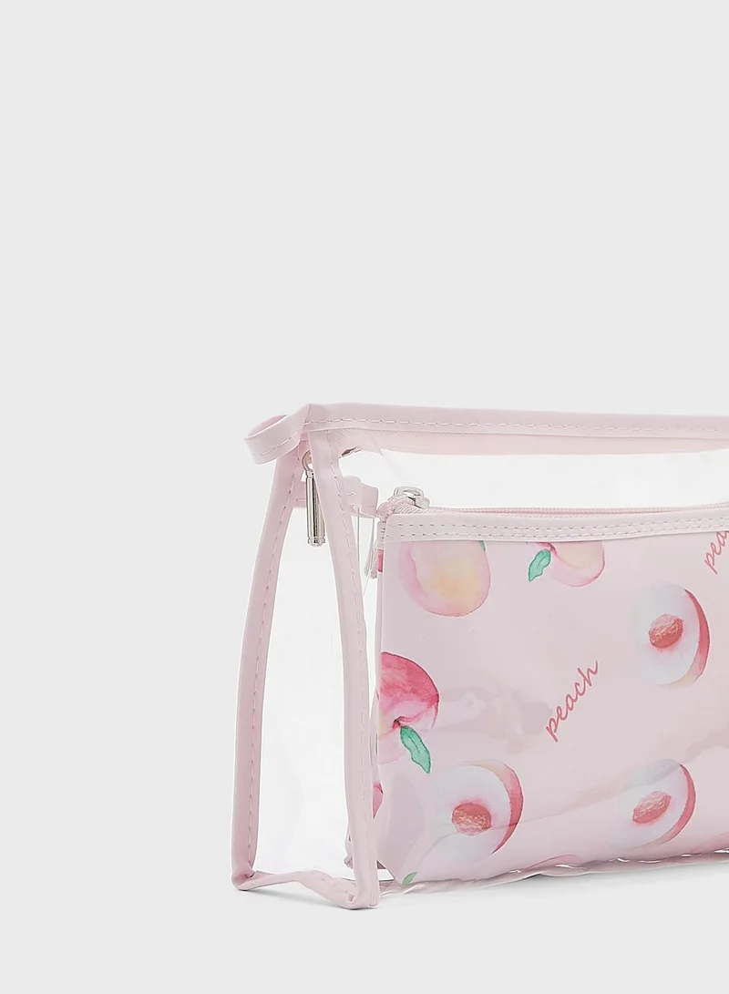 Ginger 2 In 1 Peach Print And Clear Cosmetics Bag