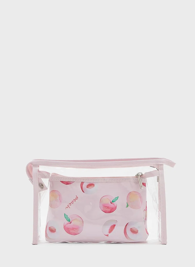 Ginger 2 In 1 Peach Print And Clear Cosmetics Bag
