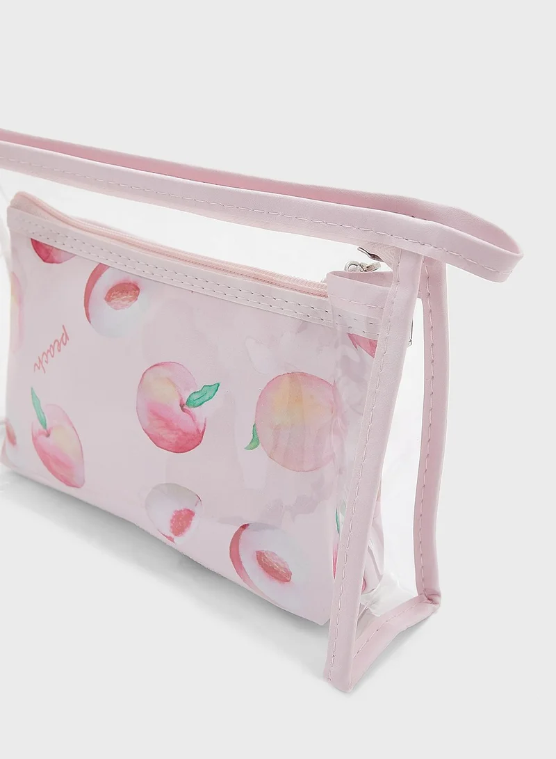 Ginger 2 In 1 Peach Print And Clear Cosmetics Bag