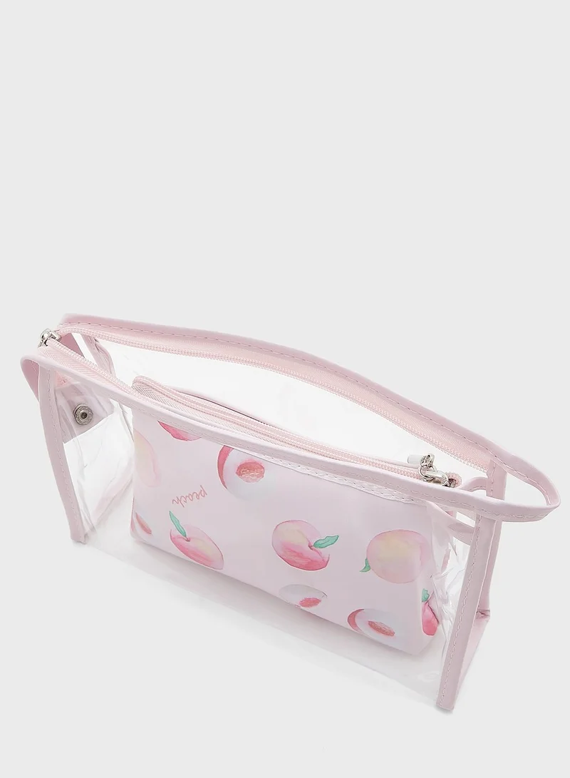 Ginger 2 In 1 Peach Print And Clear Cosmetics Bag