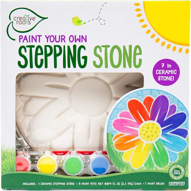 Creative Roots Mosaic Flower Garden Stepping Stone Kit, Includes 7-Inch Ceramic Stone & 6 Vibrant Paints, DIY Stepping Stone Kit for Kids Ages 6+ - Image 1