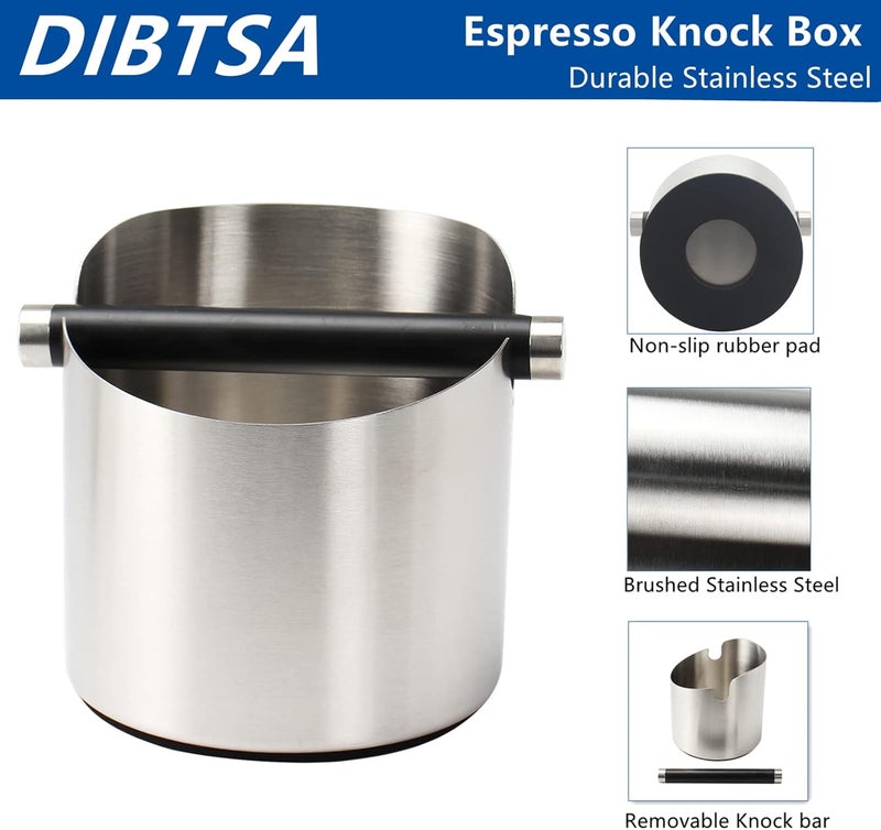 DIBTSA Coffee Knock Box, Espresso Knock Box Stainless Steel Espresso Machine Accessories with Removable Knock Bar and Non-Slip Base Coffee Grounds Container Bin, Large (Silver) - Image 3