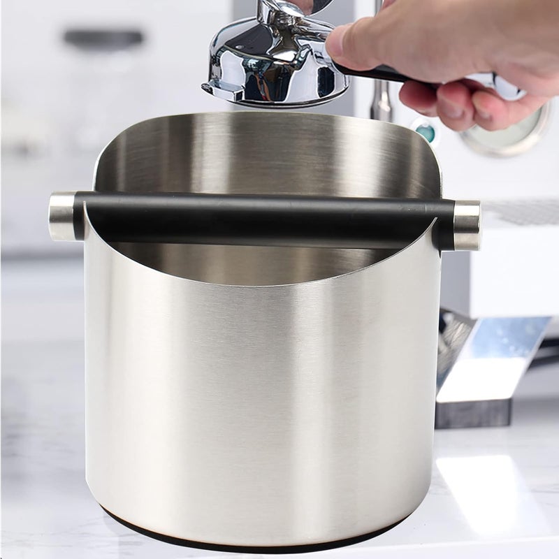 DIBTSA Coffee Knock Box, Espresso Knock Box Stainless Steel Espresso Machine Accessories with Removable Knock Bar and Non-Slip Base Coffee Grounds Container Bin, Large (Silver) - Image 5