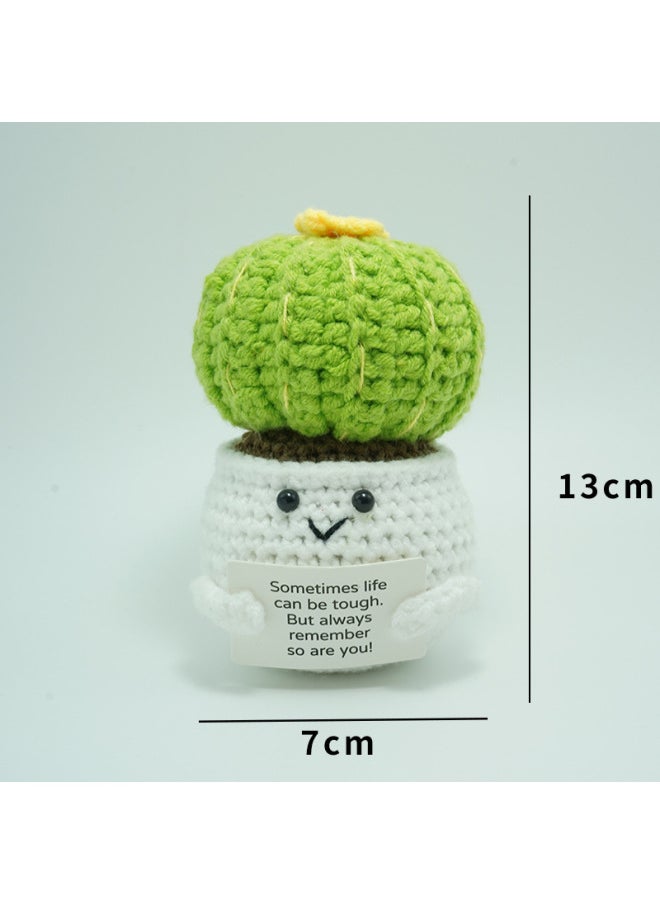 Generic - Wool Crocheted Sunflower Potted Hand-knitted Doll Active Potato Bee Ornaments Custom-Color:Yellow Flower Cactus White Potted Plant - Image 1
