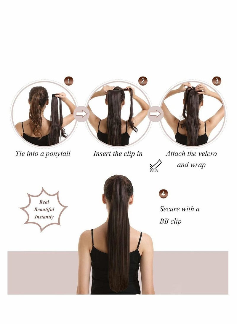 Excefore Long Straight Pony Tail Hair Clip in Ponytail Extension Wrap Around 24 Inch Synthetic Fiber (Light Chocolate Brown) - Image 3