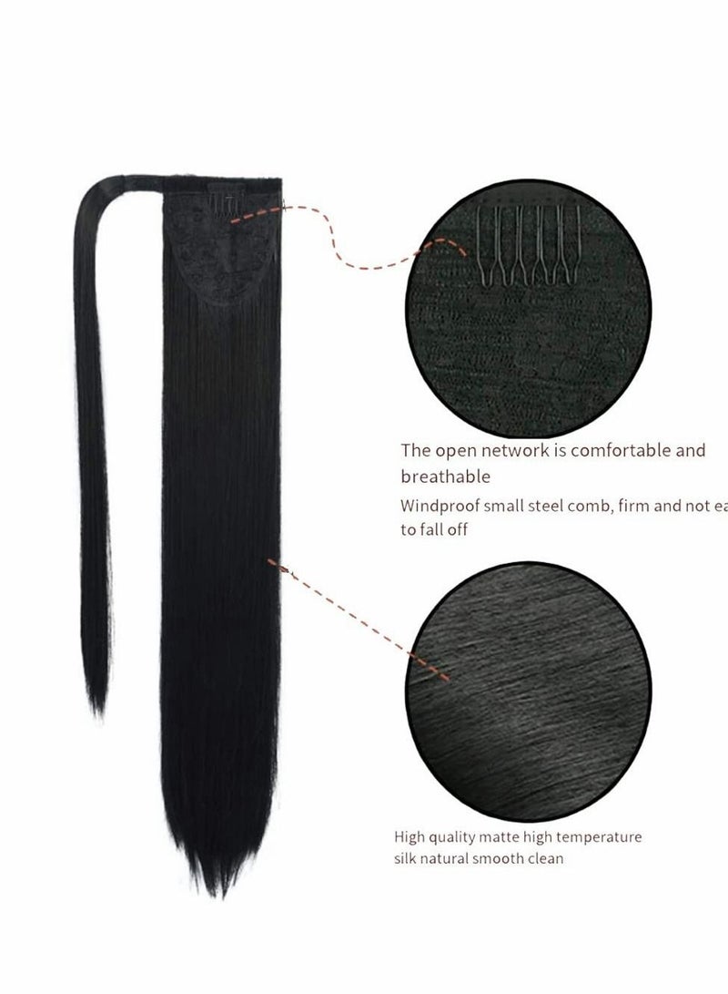 Excefore Long Straight Pony Tail Hair Clip in Ponytail Extension Wrap Around 24 Inch Synthetic Fiber (Light Chocolate Brown) - Image 2