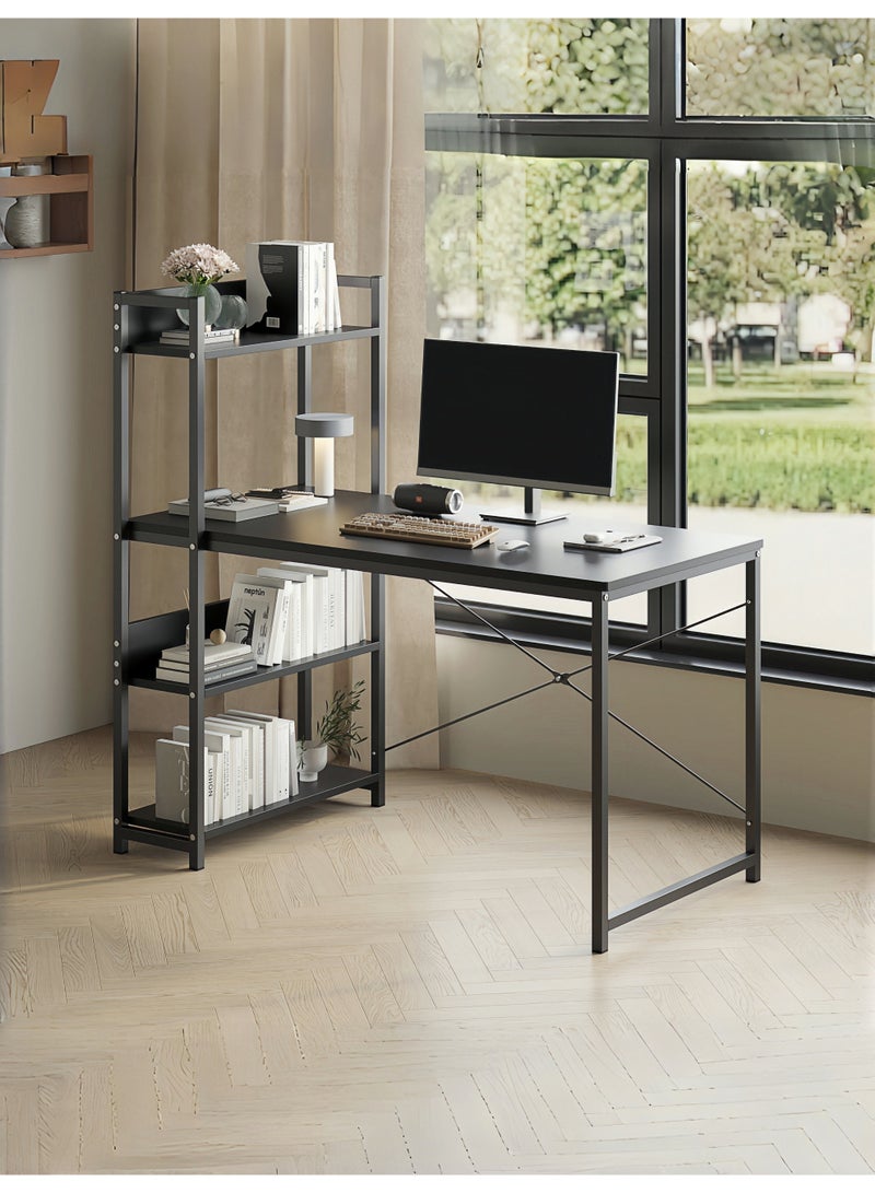 Canadel Office Desk with 4-Tier Shelf, Reversible Storage Shelf Left or Right, Sturdy Metal Frame & X-Shaped Strut, Spacious Waterproof Tabletop for Home Computer Desk - Image 1