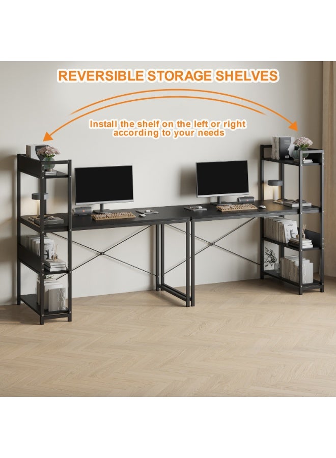 Canadel Office Desk with 4-Tier Shelf, Reversible Storage Shelf Left or Right, Sturdy Metal Frame & X-Shaped Strut, Spacious Waterproof Tabletop for Home Computer Desk - Image 3