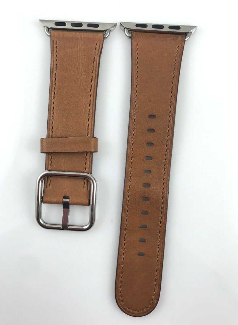 Watch Bands Compatible For IWatch Strap 42mm 44mm 45mm 49mm Smart Watch Brown Handmade Leather & Jeans Wrist Strap - Image 2