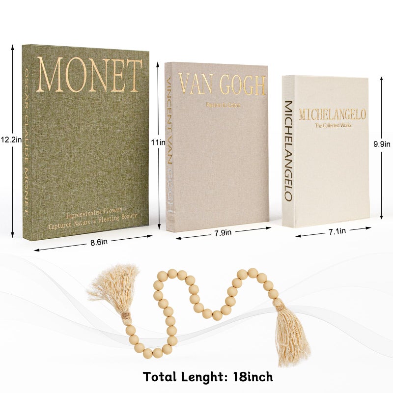 GYOSUGANG Aesthetic Decorative Books for Home Decor w. Wood Bead - Set of 3 Linen Fake Books for Decoration, Coffee Table Book Box Decor for Mantle/Bookshelf/Farmhouse/Entryway/Nightstand - Image 2