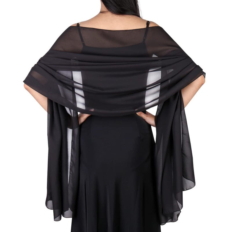 Ladiery Black Shawl Wraps for Women Evening Dresses, Chiffon Elegant Soft Sheer Shawls for formal dressy Bride Wedding - Image 1