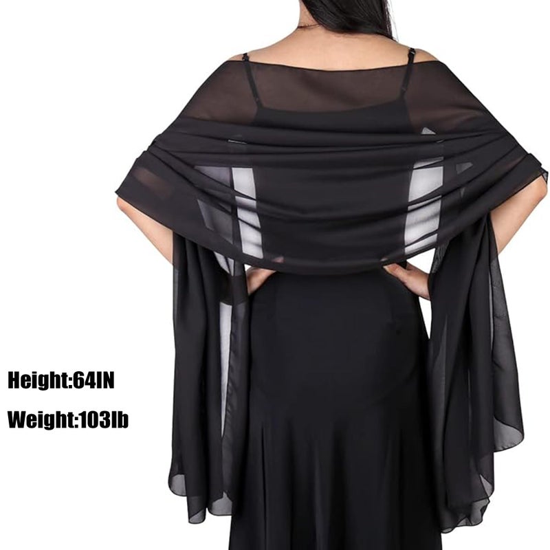 Ladiery Black Shawl Wraps for Women Evening Dresses, Chiffon Elegant Soft Sheer Shawls for formal dressy Bride Wedding - Image 2