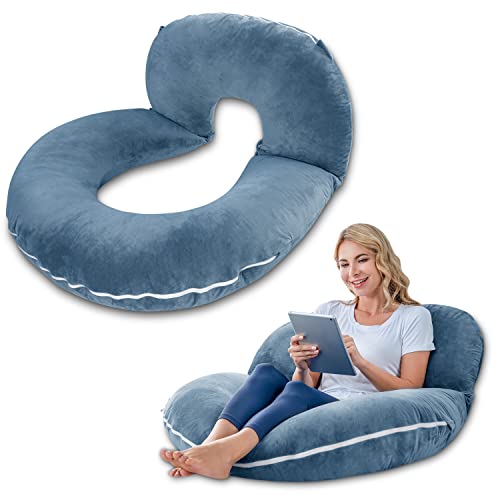 INSEN Reading Pillow, Back Pillow for Sitting in Bed for Reading, Nurse & Relax, Reading Pillow for Adults, Moms & Kids, Sit Up Pillow for Bed, Blue - Image 1