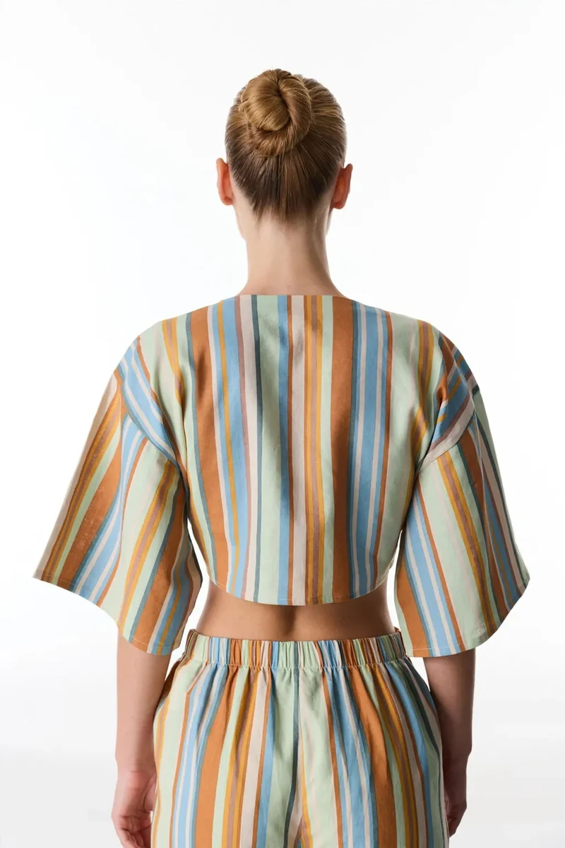 بنتي PENTI Carrie Striped Linen Short Sleeve Top