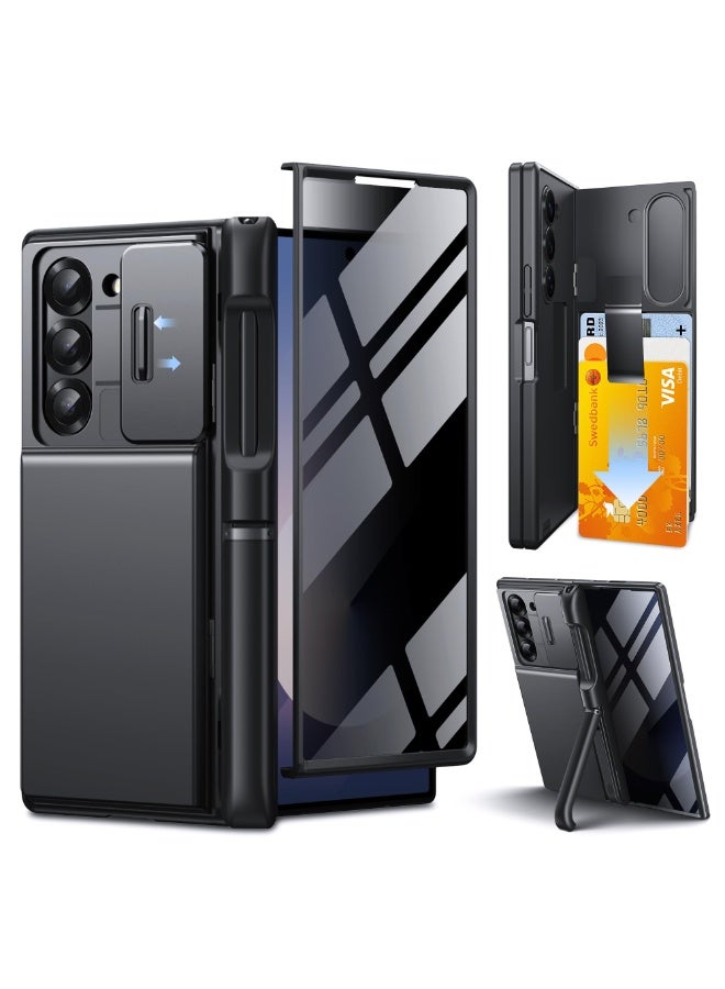 TONGATE Wallet for Z Fold 6 Case with Privacy Screen Protector, [Dual Stands & Card Holder][Anti Spy] Built-in S Pen Holder & Camera Cover Z6 Shockproof Phone Case for Samsung Galaxy Z Fold 6,Black - Image 1