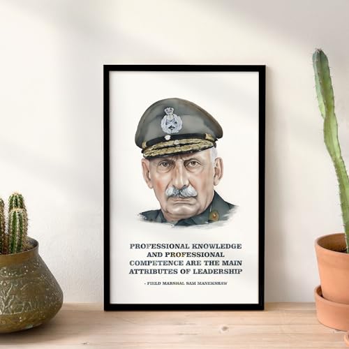 Ritwika's Modern Wall Art Of - Sam Manekshaw Artwork with Motivation Quote - Original Artwork Poster Framed Painting | For Motivation and Decor & Gift | Size 9.5 x 13.5 Inch, Set of 1 - Image 4