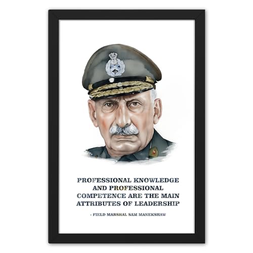 Ritwika's Modern Wall Art Of - Sam Manekshaw Artwork with Motivation Quote - Original Artwork Poster Framed Painting | For Motivation and Decor & Gift | Size 9.5 x 13.5 Inch, Set of 1 - Image 1