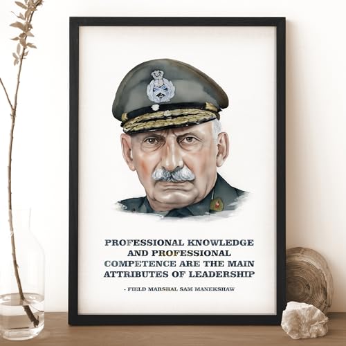 Ritwika's Modern Wall Art Of - Sam Manekshaw Artwork with Motivation Quote - Original Artwork Poster Framed Painting | For Motivation and Decor & Gift | Size 9.5 x 13.5 Inch, Set of 1 - Image 2