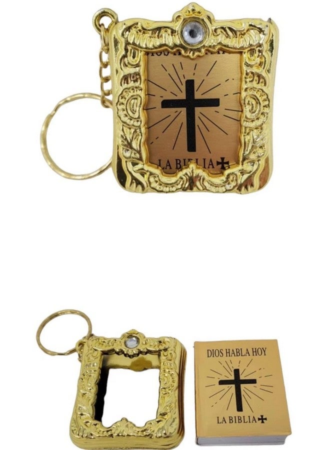 CL Gift 12 x Mini Bible Keychain English Spanish Gold Silver Holy Bible Religious Favor/Baptism Favor/First Communions, Baptism, Wedding Shower (Spanish (Gold))