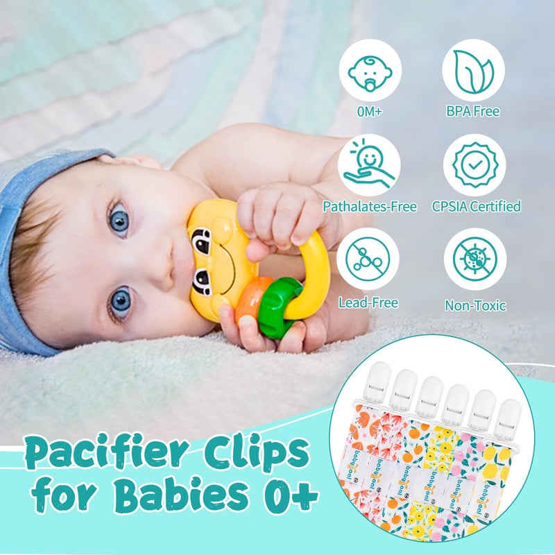 Babygoal Floral Pacifier Clips, 6 Pack Binky Paci Holder Clips and Leash for Boys and Girls Fits for Most Pacifier, Binkie Styles & Baby Teethers & Toys and Gift 6PS14 - Image 2
