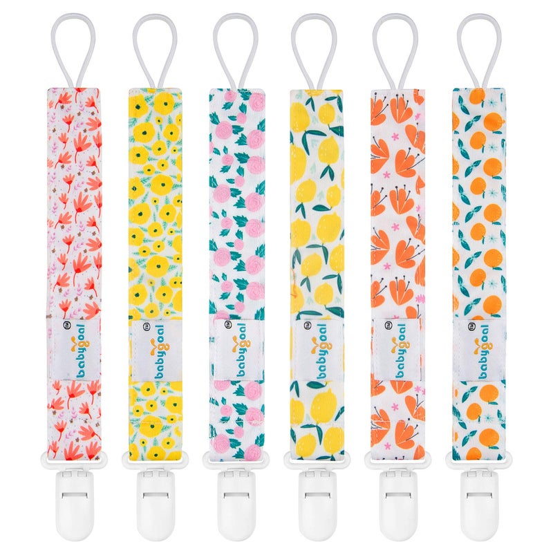 Babygoal Floral Pacifier Clips, 6 Pack Binky Paci Holder Clips and Leash for Boys and Girls Fits for Most Pacifier, Binkie Styles & Baby Teethers & Toys and Gift 6PS14 - Image 1