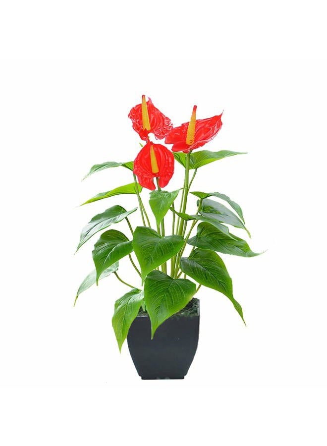 Beebel Artificial Flower Calla Lily Faux Small Potted Plant with Black Pot Fake Bonsai Flower for Home, Office, Indoor and Outdoor Occasions Decor (Red Fake Flower) - Image 1