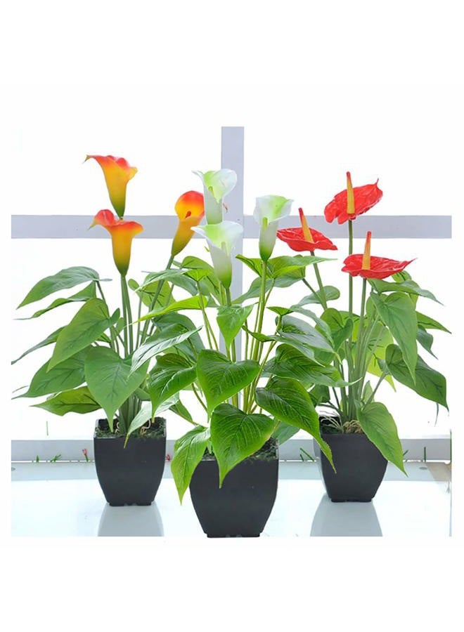 Beebel Artificial Flower Calla Lily Faux Small Potted Plant with Black Pot Fake Bonsai Flower for Home, Office, Indoor and Outdoor Occasions Decor (Red Fake Flower) - Image 5