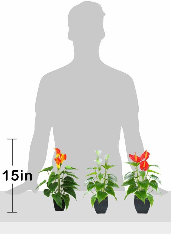 Beebel Artificial Flower Calla Lily Faux Small Potted Plant with Black Pot Fake Bonsai Flower for Home, Office, Indoor and Outdoor Occasions Decor (Red Fake Flower) - Image 2