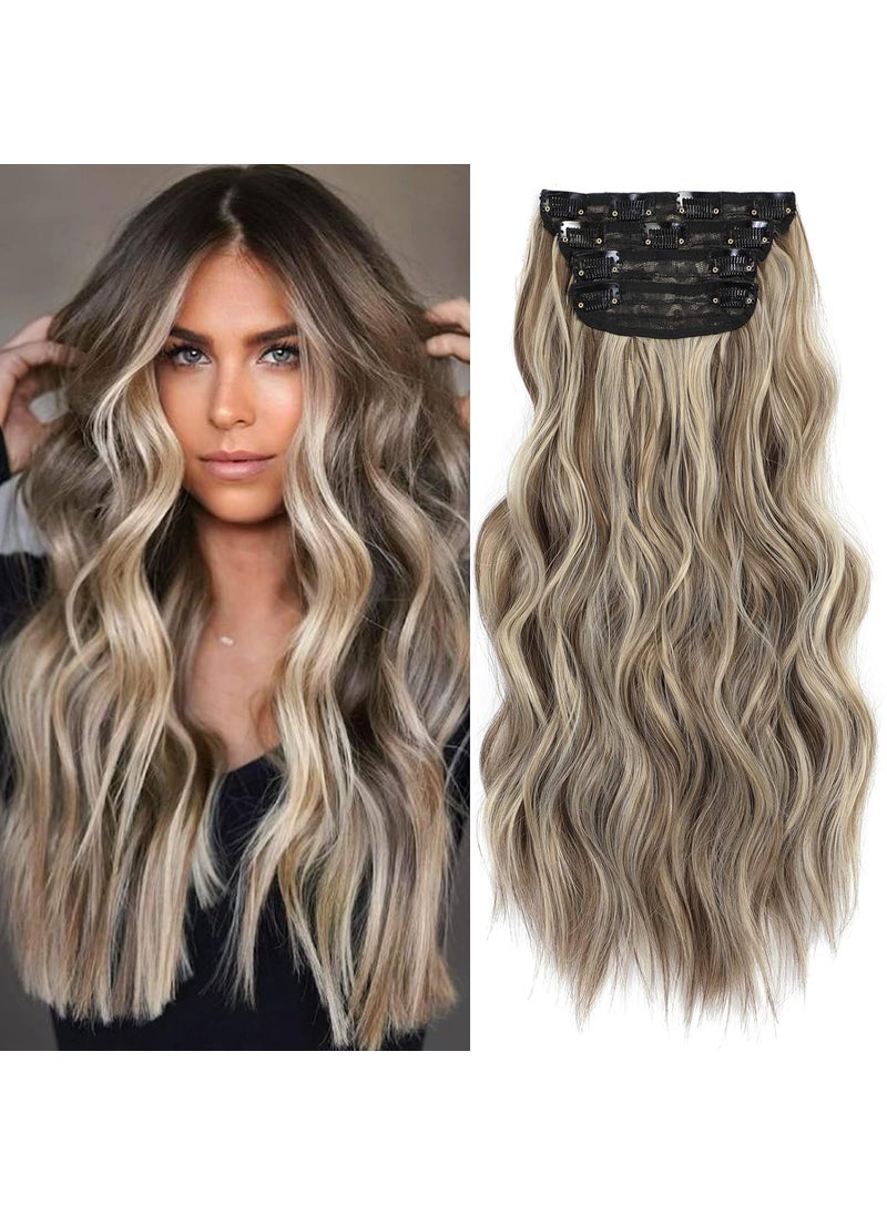 Dorsanee - Dorsanee Clip in Hair Extensions 20 Inch 4pcs Medium Brown Mixed Blonde Long Wavy Highlight Hair Extensions Double Weft Synthetic Hairpiece for Women - Image 1