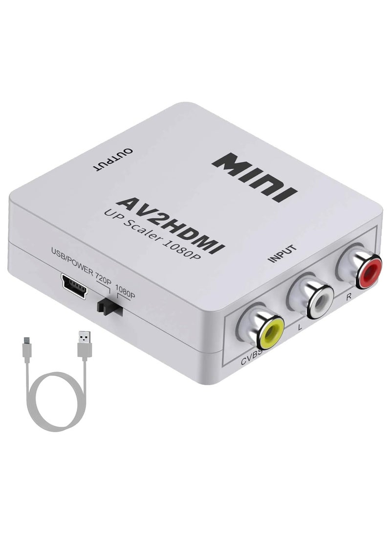 RCA to HDMI Converter – AV to HDMI Mini Adapter with 1080P Output and USB Power Cable – Compatible with PS2/3/4, DVD, DTV, Projector – White  - Image 1