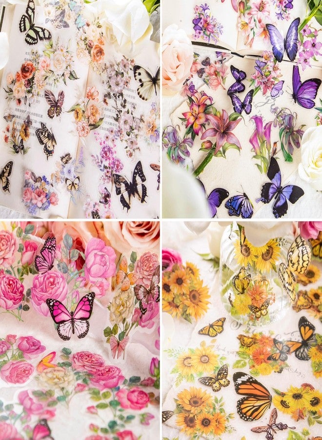 Knaid 300 Pieces Assorted Butterfly and Flower Stickers, Transparent Butterflies Floral Resin Decals Aesthetic Journaling Scrapbook Stickers for Card Making Bullet Junk Journal Planner Craft Supplies - Image 5