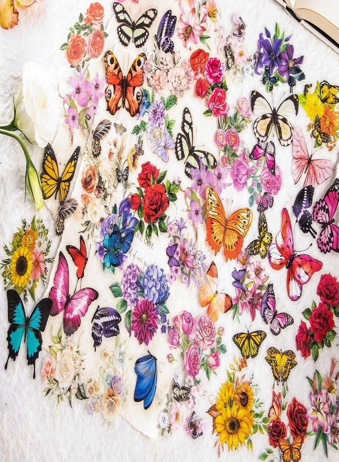 Knaid 300 Pieces Assorted Butterfly and Flower Stickers, Transparent Butterflies Floral Resin Decals Aesthetic Journaling Scrapbook Stickers for Card Making Bullet Junk Journal Planner Craft Supplies - Image 3