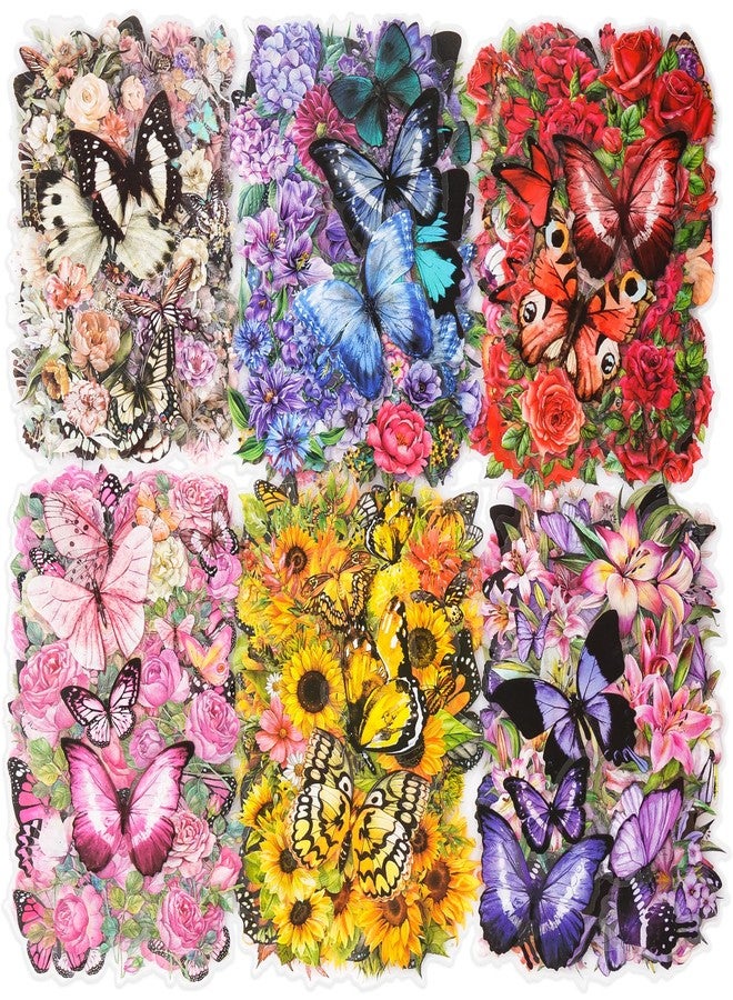 Knaid 300 Pieces Assorted Butterfly and Flower Stickers, Transparent Butterflies Floral Resin Decals Aesthetic Journaling Scrapbook Stickers for Card Making Bullet Junk Journal Planner Craft Supplies - Image 1