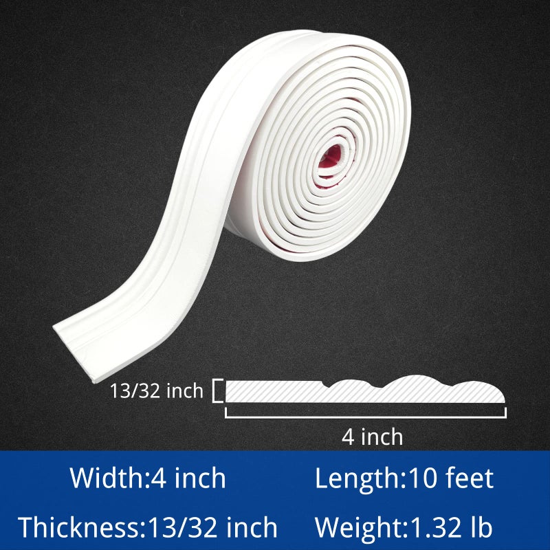 COUKIU Flexible Baseboard Molding Trim, Peel and Stick Rubber Wall Base Moulding Trim, 4 Inch x 10 Feet Self-Adhesive Vinyl Wall Base Cove Base (Pure White) - Image 2