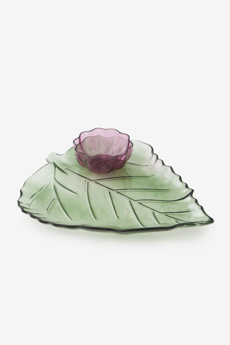 تايبو طبق زجاجي بأوراق وزهور