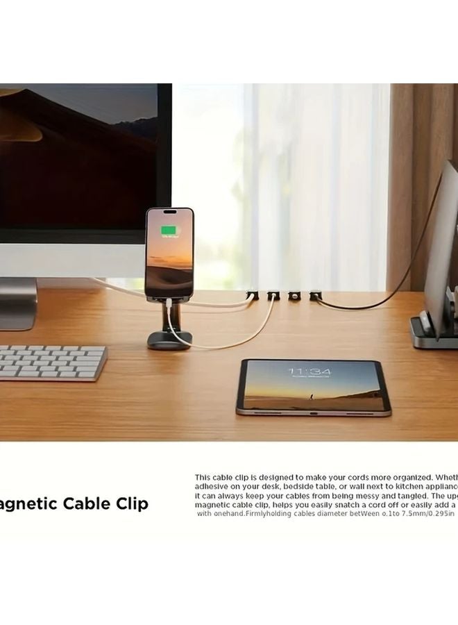 منظم الكابلات المغناطيسي الأسود 6 قطع قابل للتعديل تركيب حائط غير منزلق للمكتب والسيارة - Image 3