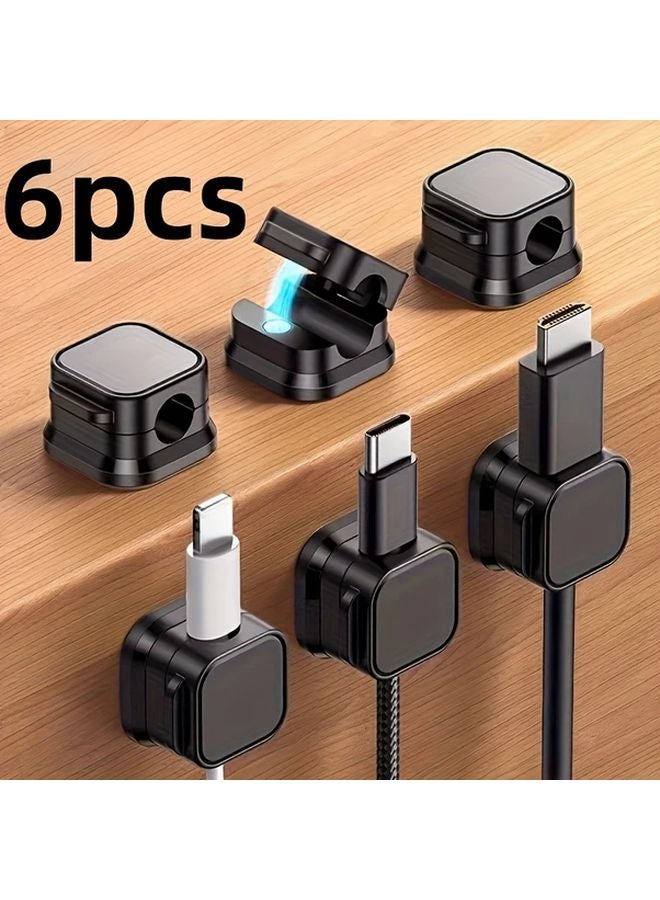 منظم الكابلات المغناطيسي الأسود 6 قطع قابل للتعديل تركيب حائط غير منزلق للمكتب والسيارة - Image 1