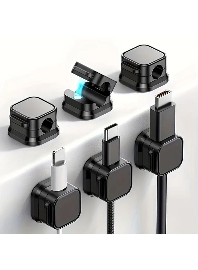 منظم الكابلات المغناطيسي الأسود 6 قطع قابل للتعديل تركيب حائط غير منزلق للمكتب والسيارة - Image 2