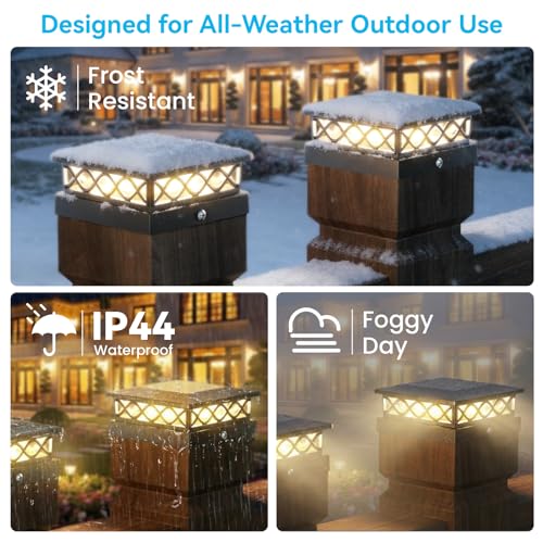 TopVelo 6 Packs Solar Post Cap Lights for Fence and Deck – Auto On/Off Outdoor Lighting, 2 Color Modes with 16 LEDs, Fits 4x4 5x5 6x6 Posts (Black) - Image 2