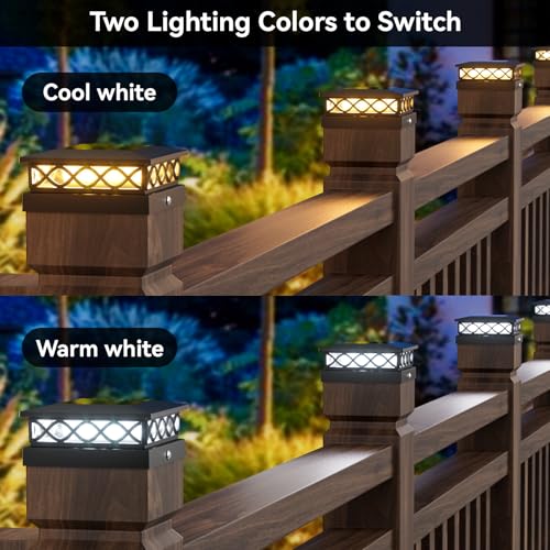 TopVelo 6 Packs Solar Post Cap Lights for Fence and Deck – Auto On/Off Outdoor Lighting, 2 Color Modes with 16 LEDs, Fits 4x4 5x5 6x6 Posts (Black) - Image 3