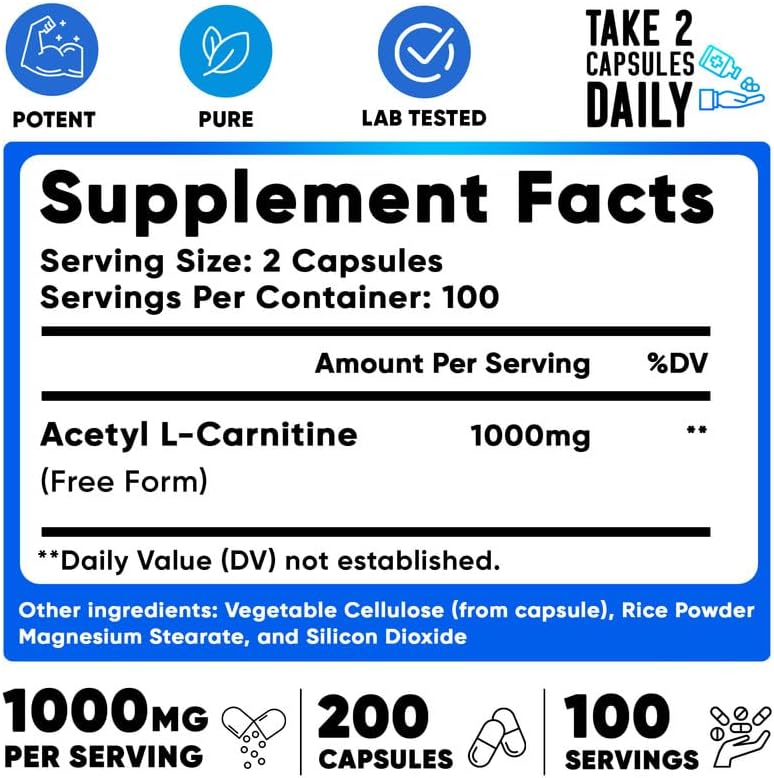 We Like Vitamins نحن نحب الفيتامينات أستيل إل كارنيتين 1000 ملغ كبسولات 200 كبسولة نباتية سهلة البلع - Image 2