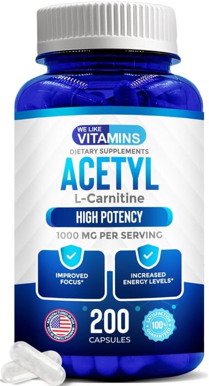 We Like Vitamins نحن نحب الفيتامينات أستيل إل كارنيتين 1000 ملغ كبسولات 200 كبسولة نباتية سهلة البلع - Image 1