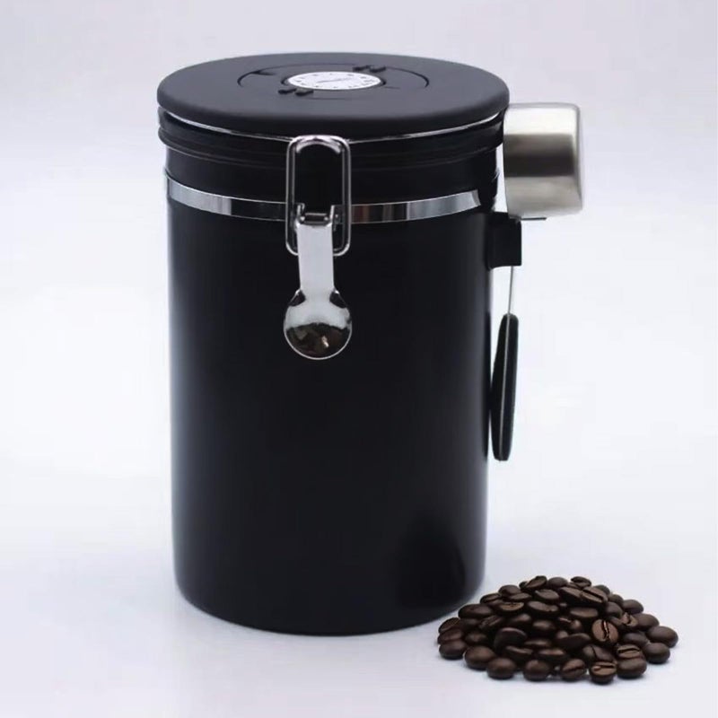 TacoMynxify Airtight Coffee Canister â€“ 22oz Stainless Steel Coffee Container with 2 tbsp Scoop & Date Tracker, Black â€“ Food Storage Jar for Beans, Tea & Pantry Essentials - Image 1